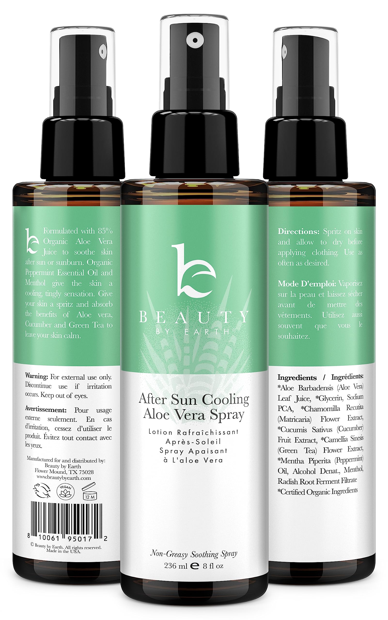 Beauty by Earth fast-absorbing after-sun spray ready to refresh skin