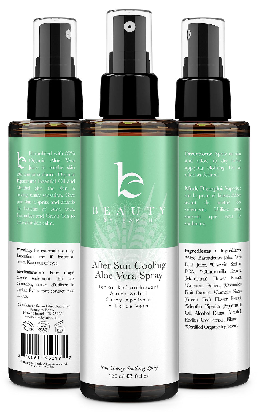Beauty by Earth fast-absorbing after-sun spray ready to refresh skin