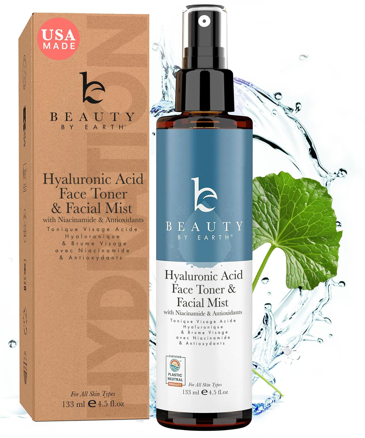 Beauty by Earth Hyaluronic Toner bottle pour for daily hydration