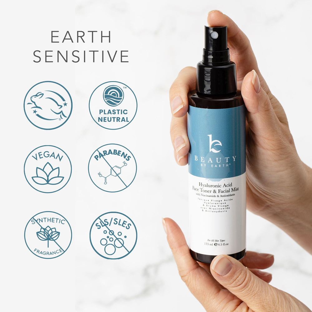 Beauty by Earth Hyaluronic Toner packaging box and label