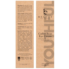 Beauty by Earth ingredient label highlights caffeine and botanicals for gentle care