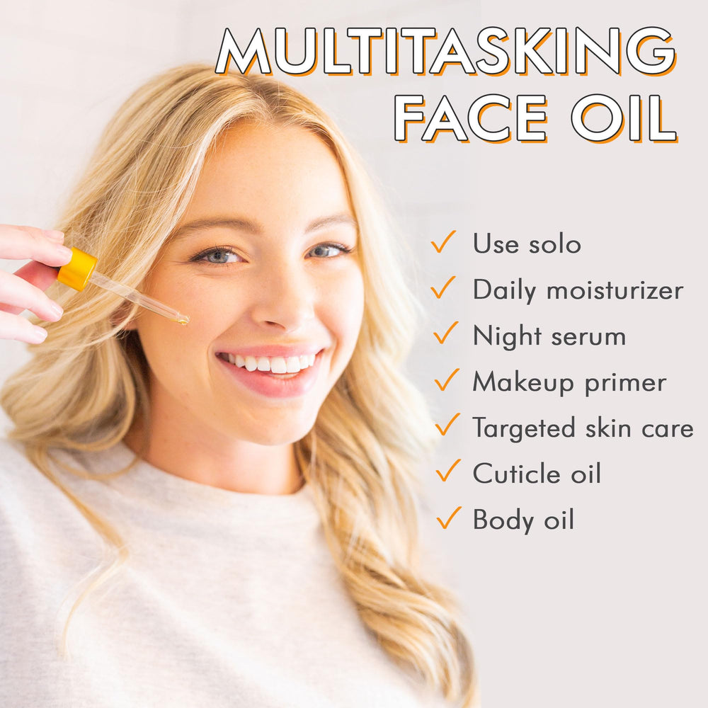 Beauty by Earth Jojoba oil pump showing lightweight, non-greasy hydration.