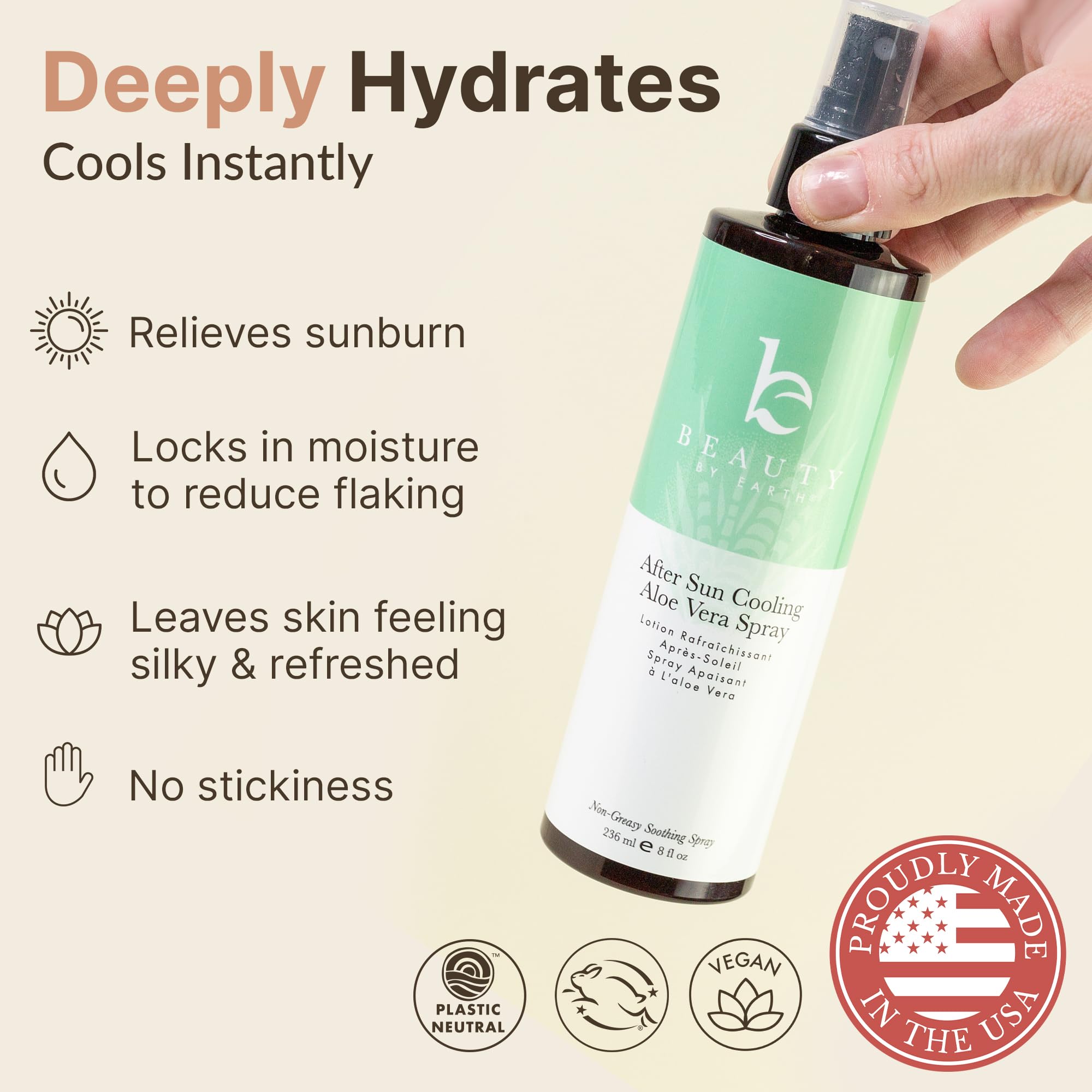 Beauty by Earth organic aloe vera gel spray close-up with moisturizing feel