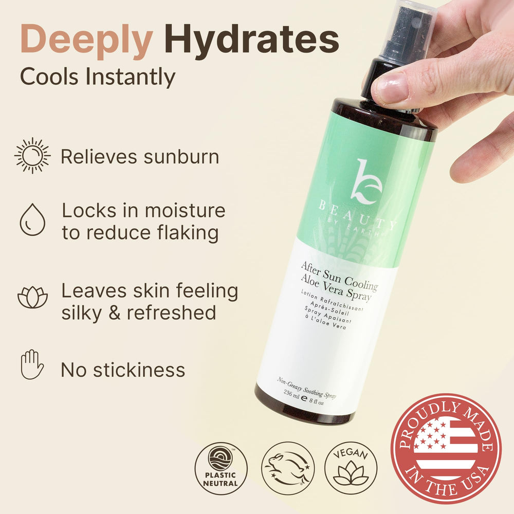 Beauty by Earth organic aloe vera gel spray close-up with moisturizing feel