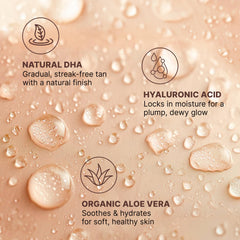 Beauty by Earth organic ingredients visible in facial tanning product imagery.