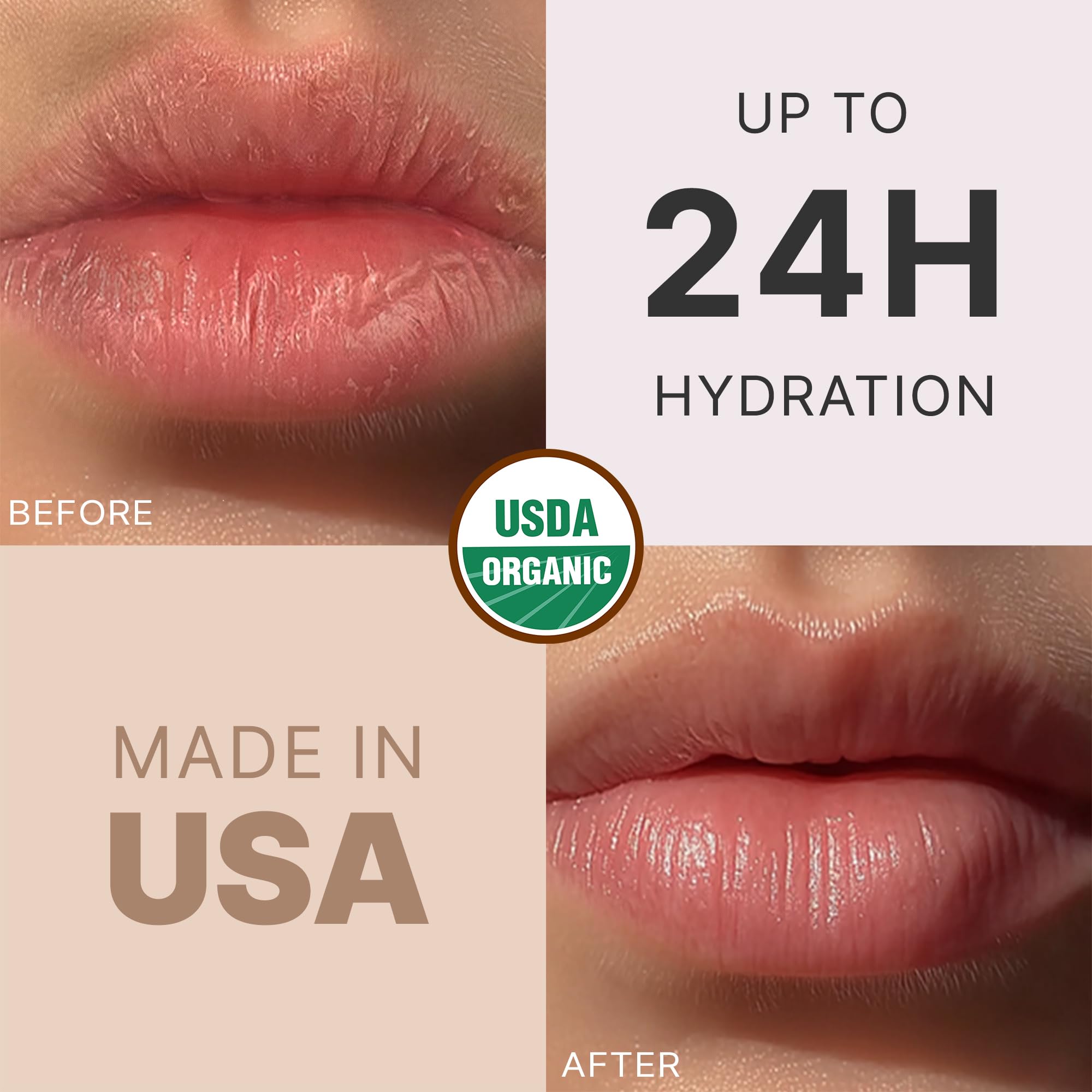 Close-up of Beauty by Earth lip balm texture and smooth application.