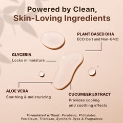 Beauty by Earth Self Tanner dye-free label highlights clean, toxin-free ingredients