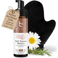 Beauty by Earth self-tanner mousse kit packaging highlights USA-made quality and natural ingredients.
