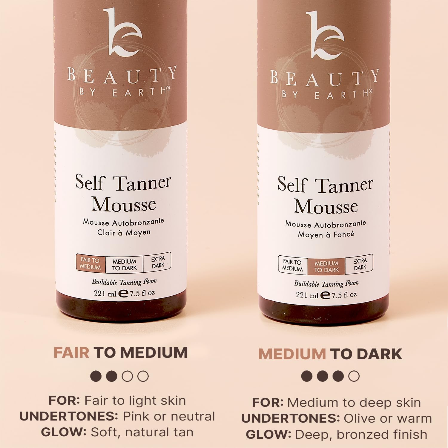 Beauty by Earth packaging emphasizing clean, non-toxic tanning solution