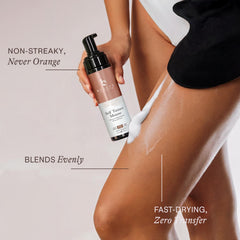 Beauty by Earth self-tanner mousse tube highlights easy, fast color development.