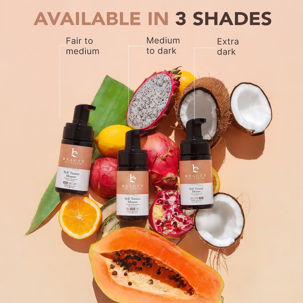 Beauty by Earth self tanner mousse USA packaging shows convenience.