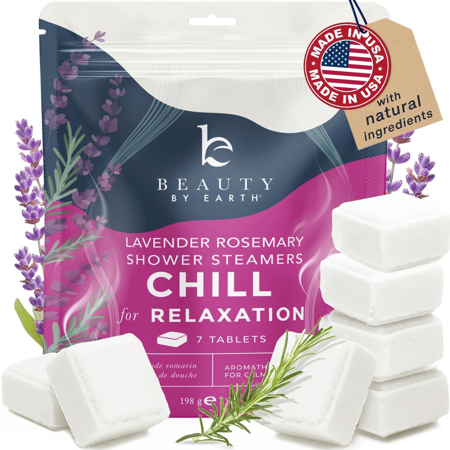 Beauty by Earth lavender shower steamer front view for calming aromatherapy
