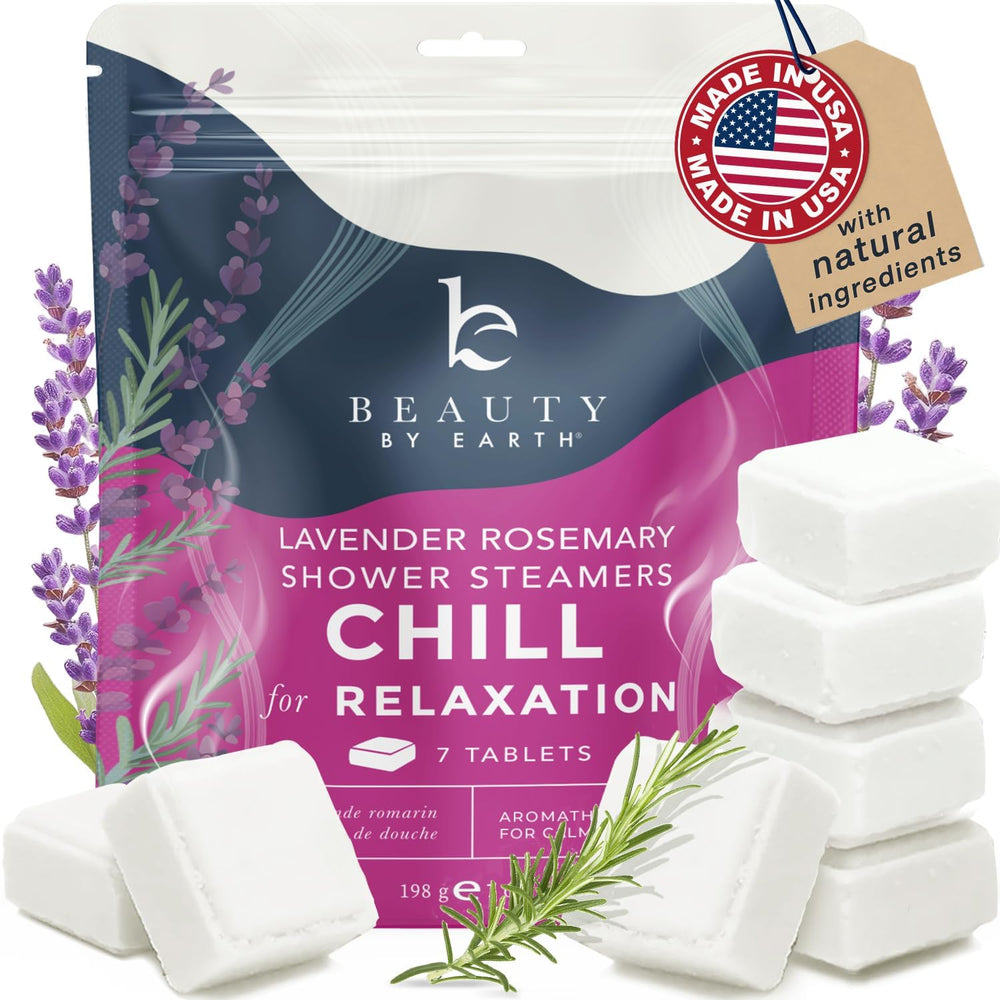 Beauty by Earth lavender shower steamer front view for calming aromatherapy