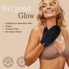 Beauty by Earth tanning kit with natural ingredients and included mitt for skin-friendly results.