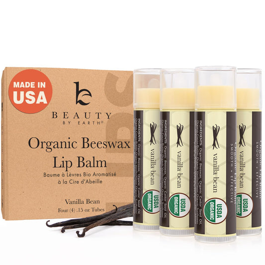 Beauty by Earth USDA Organic Lip Balm vanilla tube delivers long-lasting moisture.