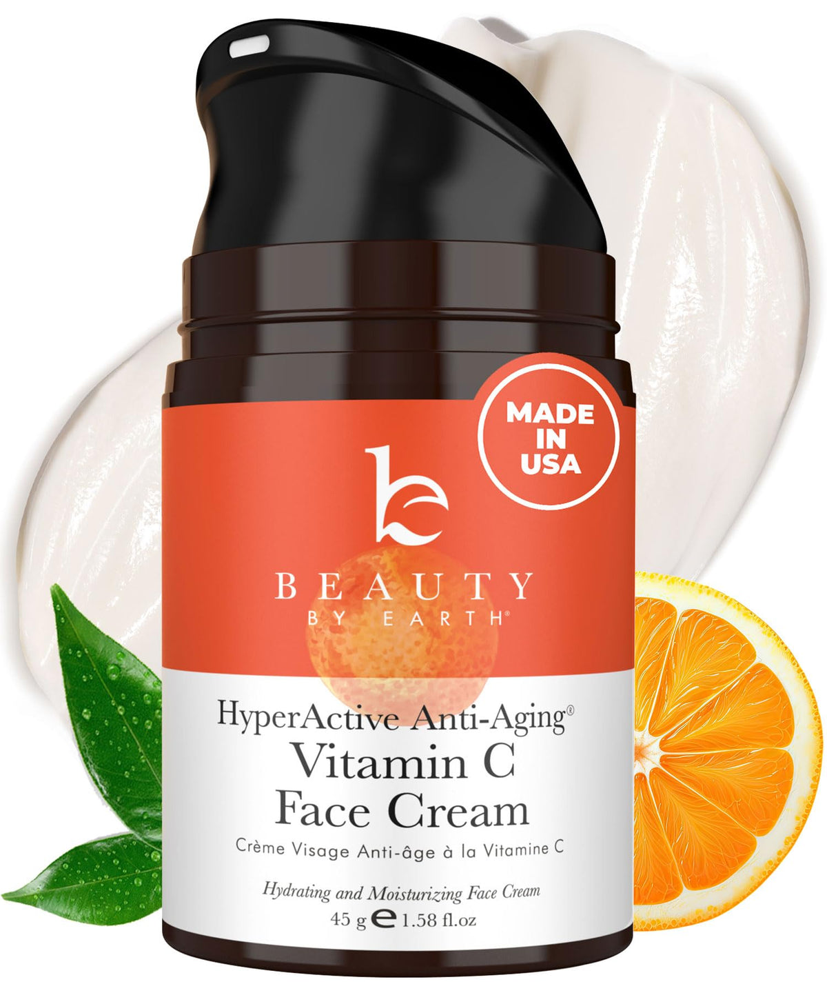 Beauty by Earth Vitamin C face cream bottle highlights daily brightening benefits.