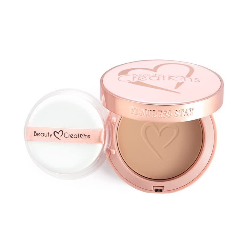 Beauty Creations Flawless StayPowder compact close-up for velvety finish and shine control