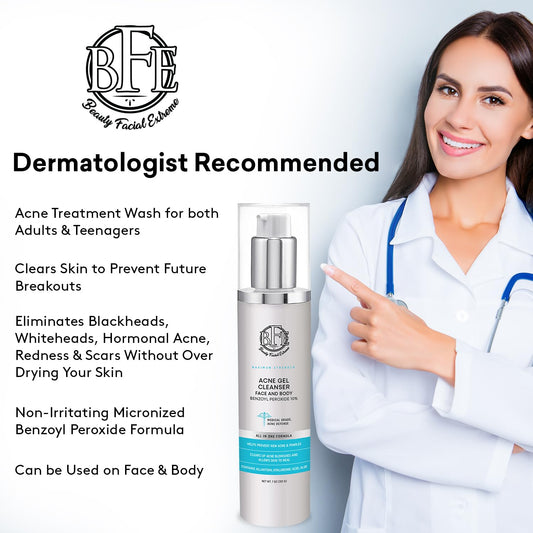 Beauty Facial Extreme bottle with 10% benzoyl peroxide for strong acne care.