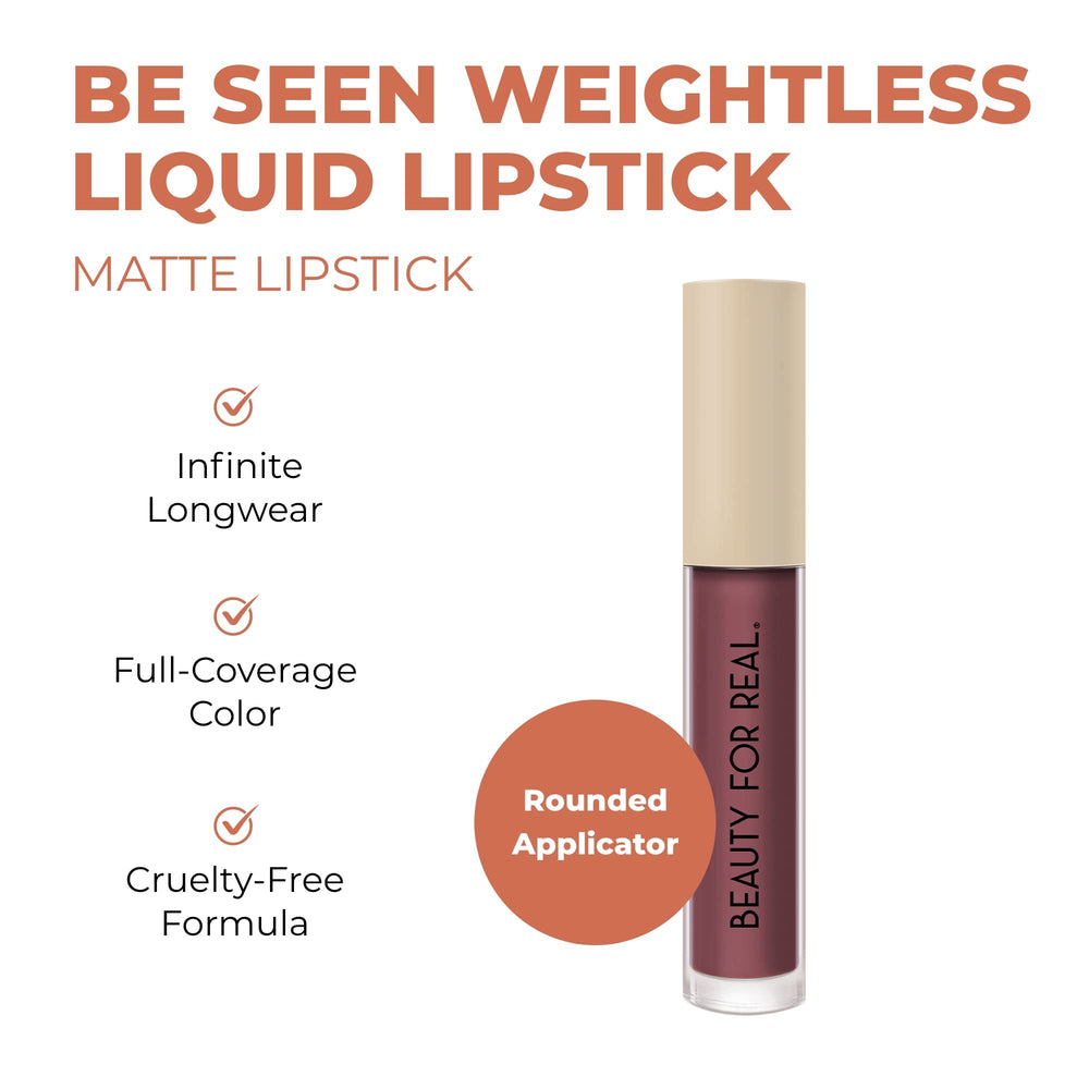 Beauty For Real Be Seen Weightless Lipstick Chestnut Rose swatch reveals rich velvety color