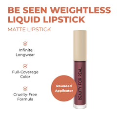 Beauty For Real Be Seen Weightless Lipstick Chestnut Rose swatch reveals rich velvety color