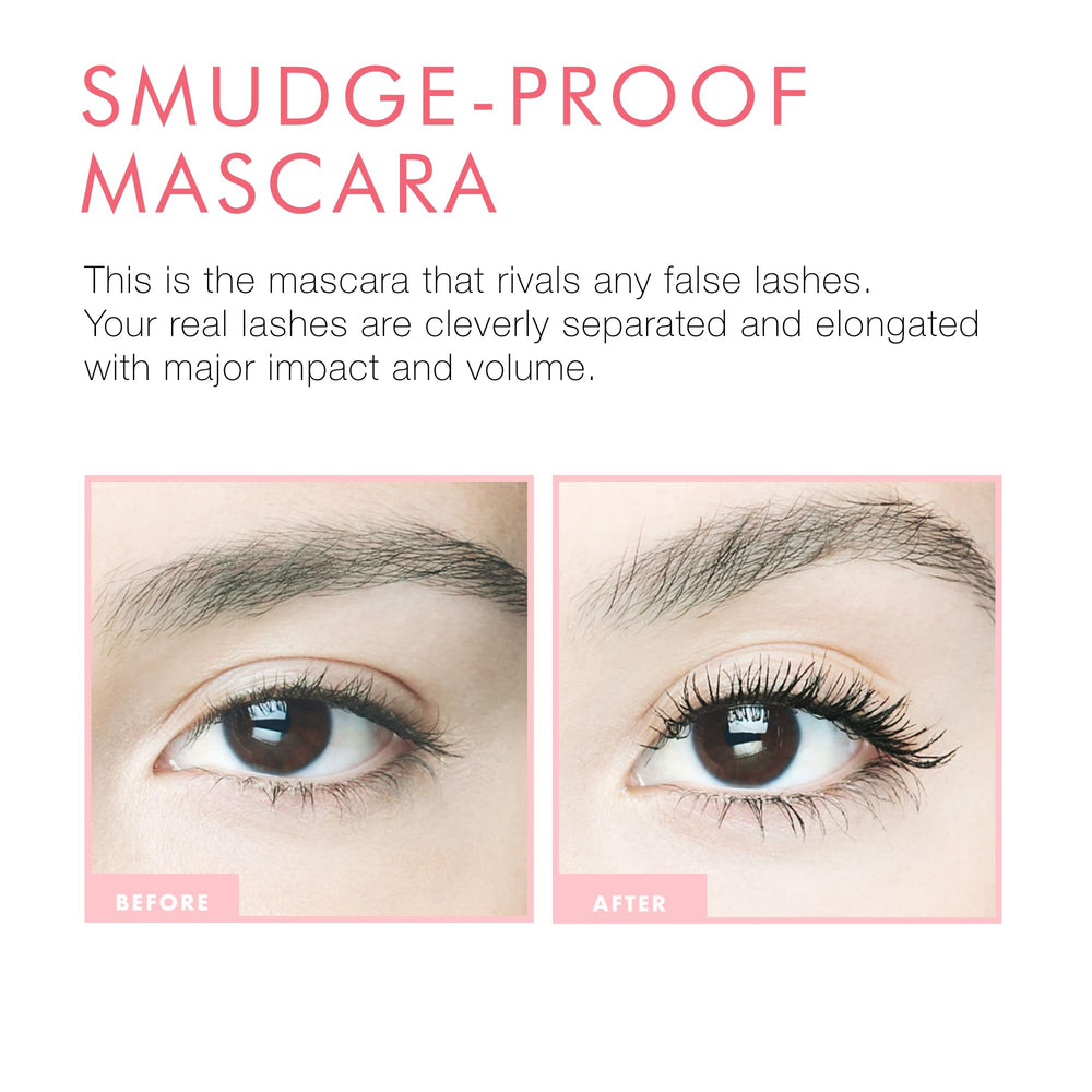 Beauty For Real Hi-Def Mascara Just Black swatch displaying rich pigment for bold color