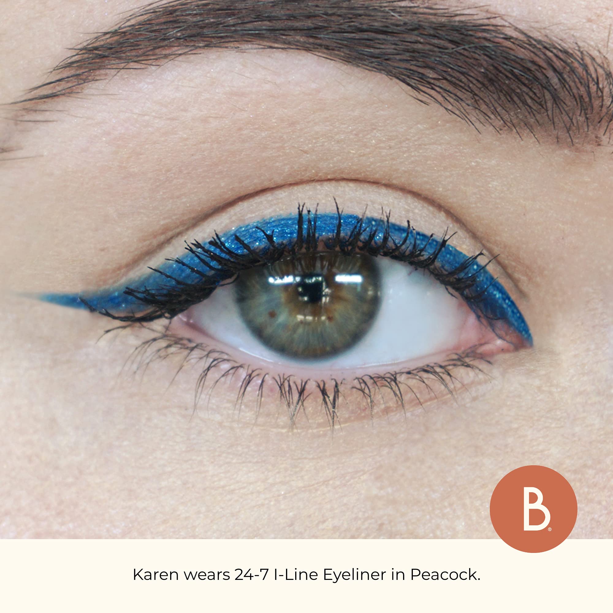 Beauty For Real I-Line 24-7 Eyeliner Peacock swatches reveal true blue tone.