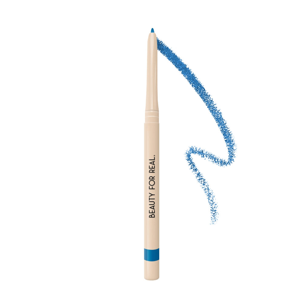 Beauty For Real I-Line 24-7 Eyeliner Peacock swirl shows vivid blue pigment with long lasting color.