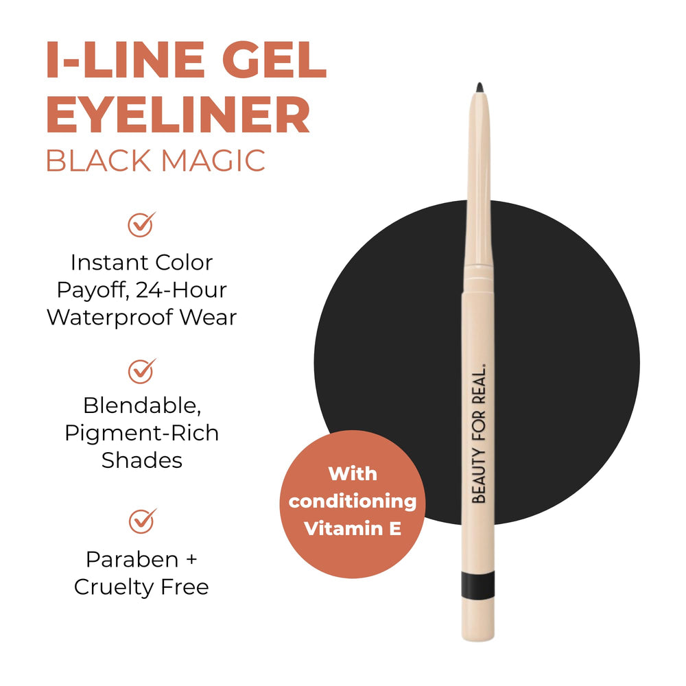 Beauty For Real I-Line 24-7 eyeliner waterproof gel provides all-day wear.