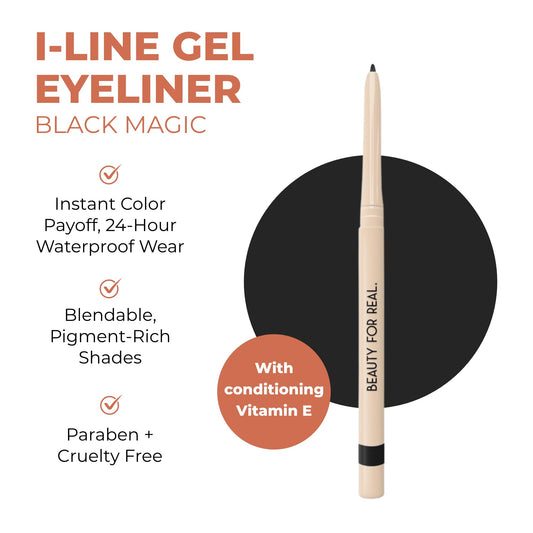 Beauty For Real I-Line 24-7 eyeliner waterproof gel provides all-day wear.