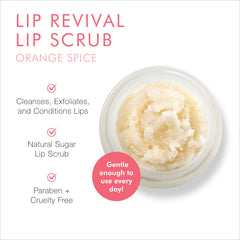 Beauty For Real Lip Revival Orange Spice scrub texture with visible sugar granules for exfoliation.
