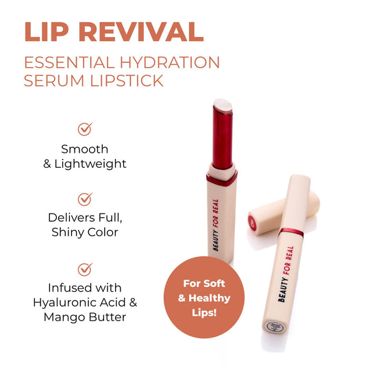 Beauty For Real Lip Revival Lipstick swirls hyaluronic acid for smoother lips