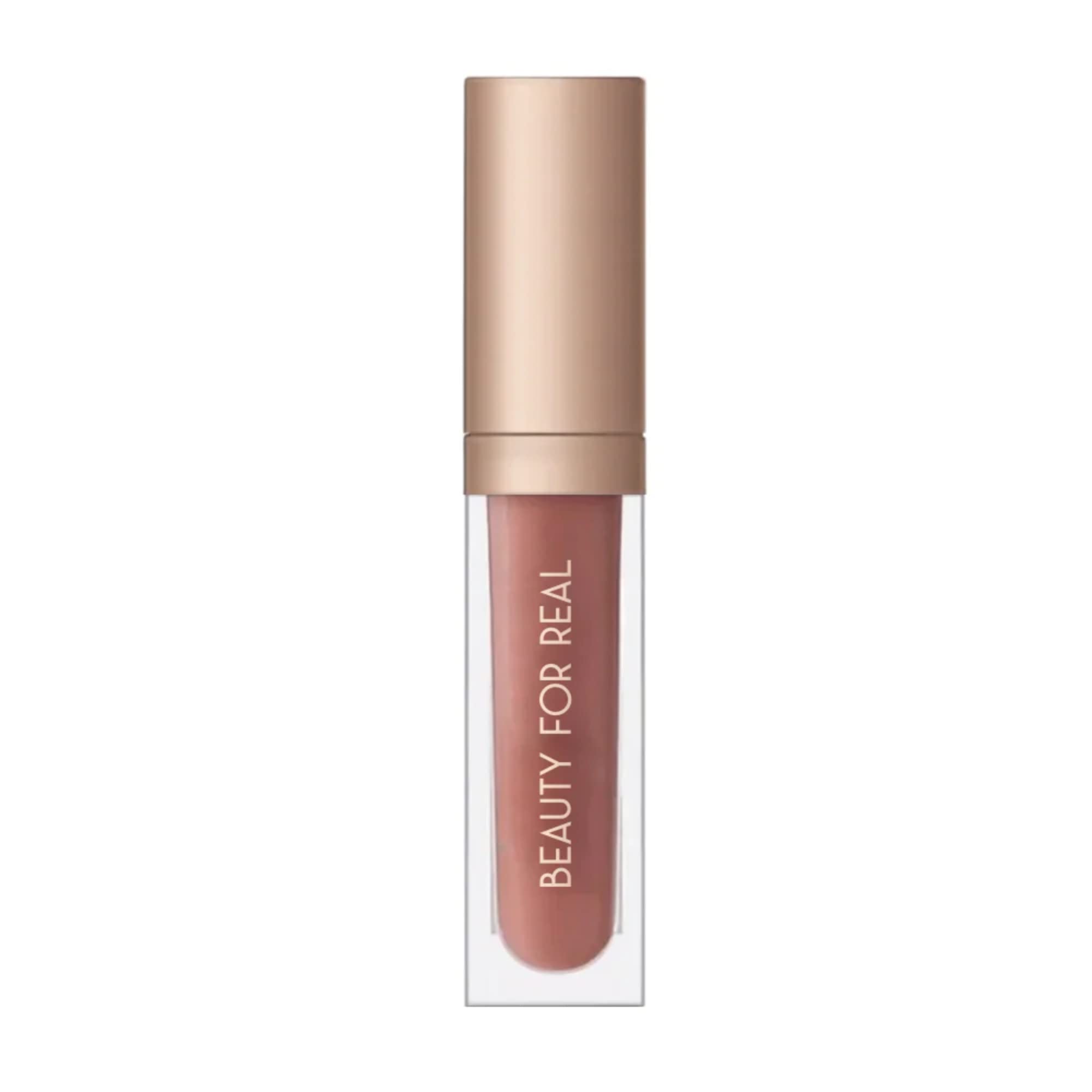 Beauty For Real Nudist lip gloss cap with mirror and LED wand for precise reapplication.