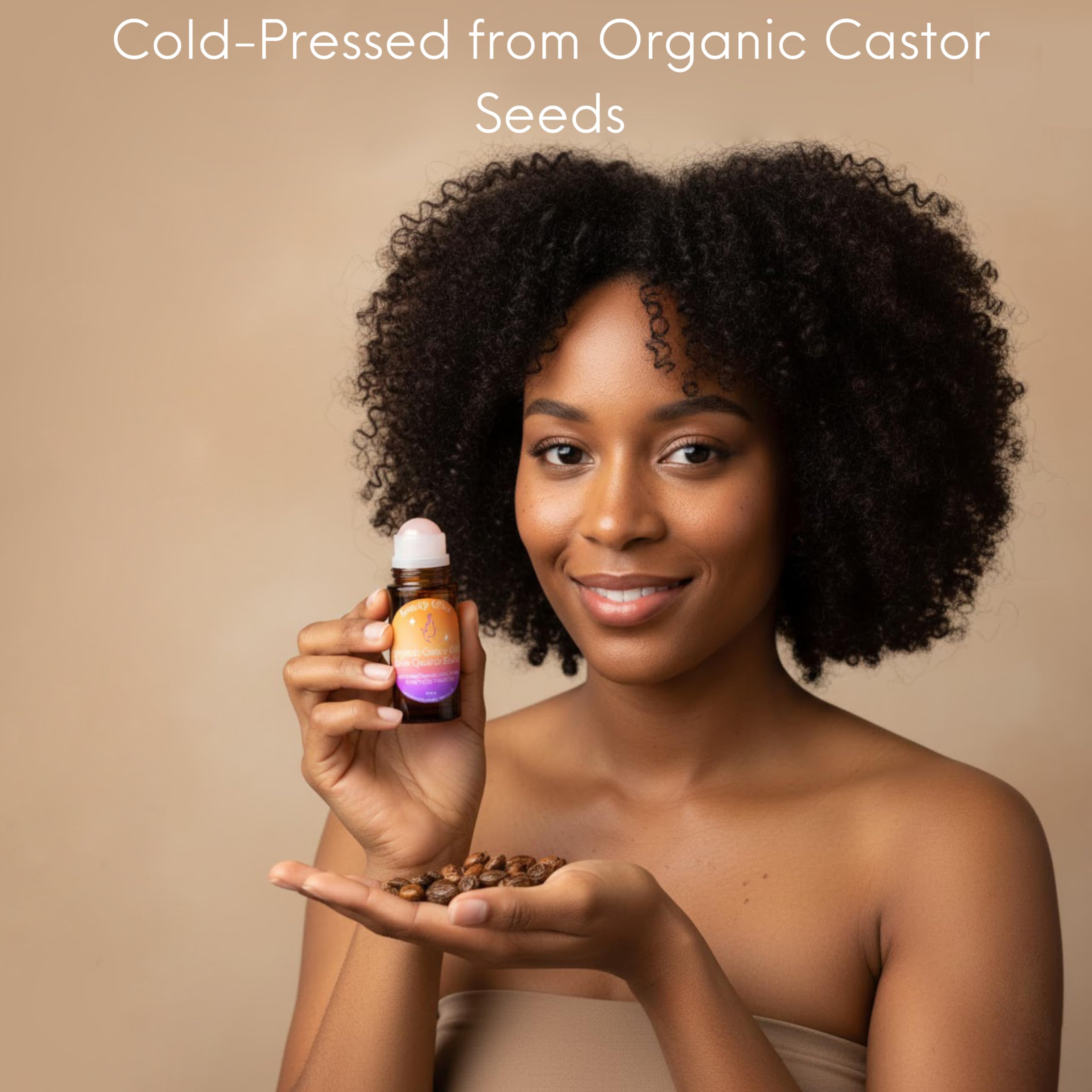 Beauty Glow hexane-free label on castor oil bottle.