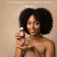 Beauty Glow hexane-free label on castor oil bottle.