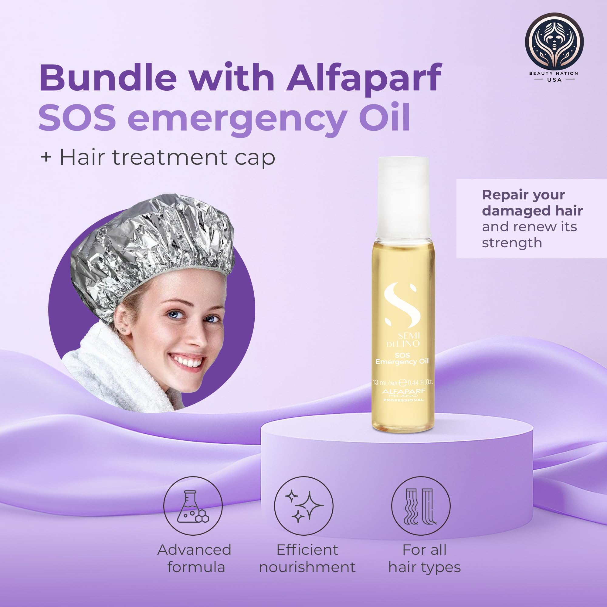 Beauty Nation USA Alfaparf SOS Reconstruction oil cap close-up highlighting precise dosage