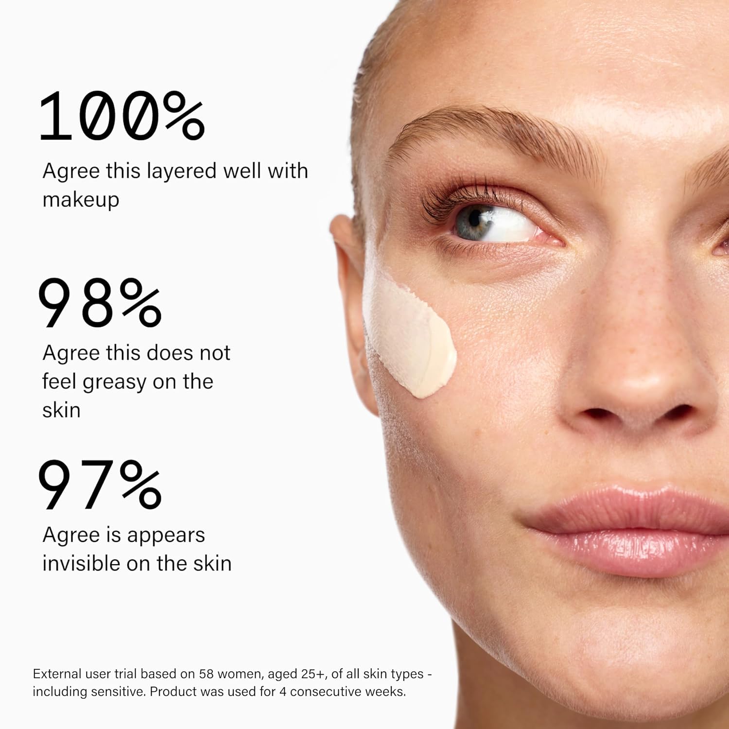 Beauty Pie Traceless Sunscreen glowing finish after application