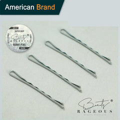 Beauty Rageous Bobby Pins show a wavy grip side for secure hold.