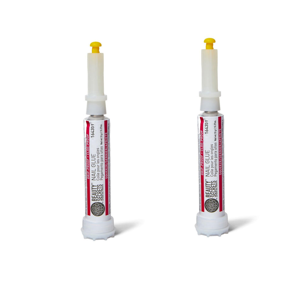 Beauty Secrets Drip & Clog Proof Nail Glue 2-pack secures press-on nails