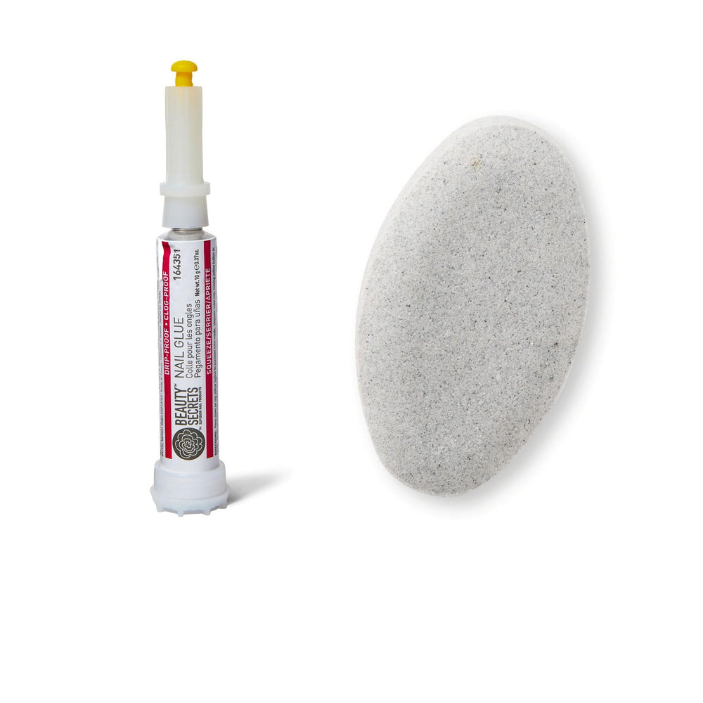 Beauty Secrets drip and clog proof nail glue bottle close-up for precise application.