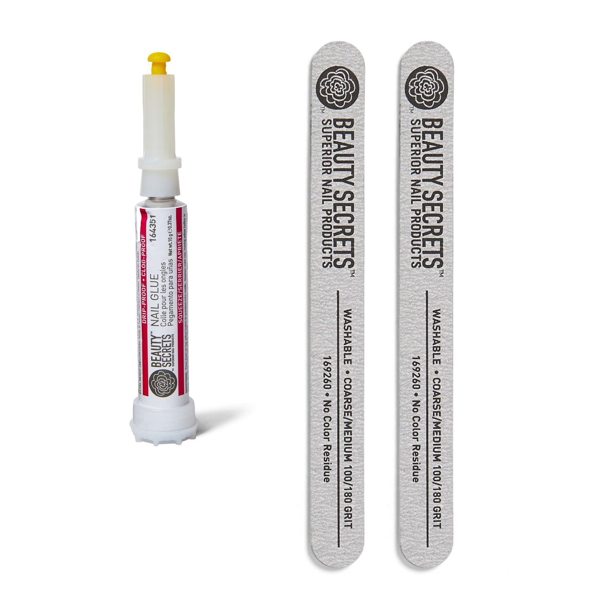 Beauty Secrets drip- and clog-proof nail glue bundle with clear applicator.