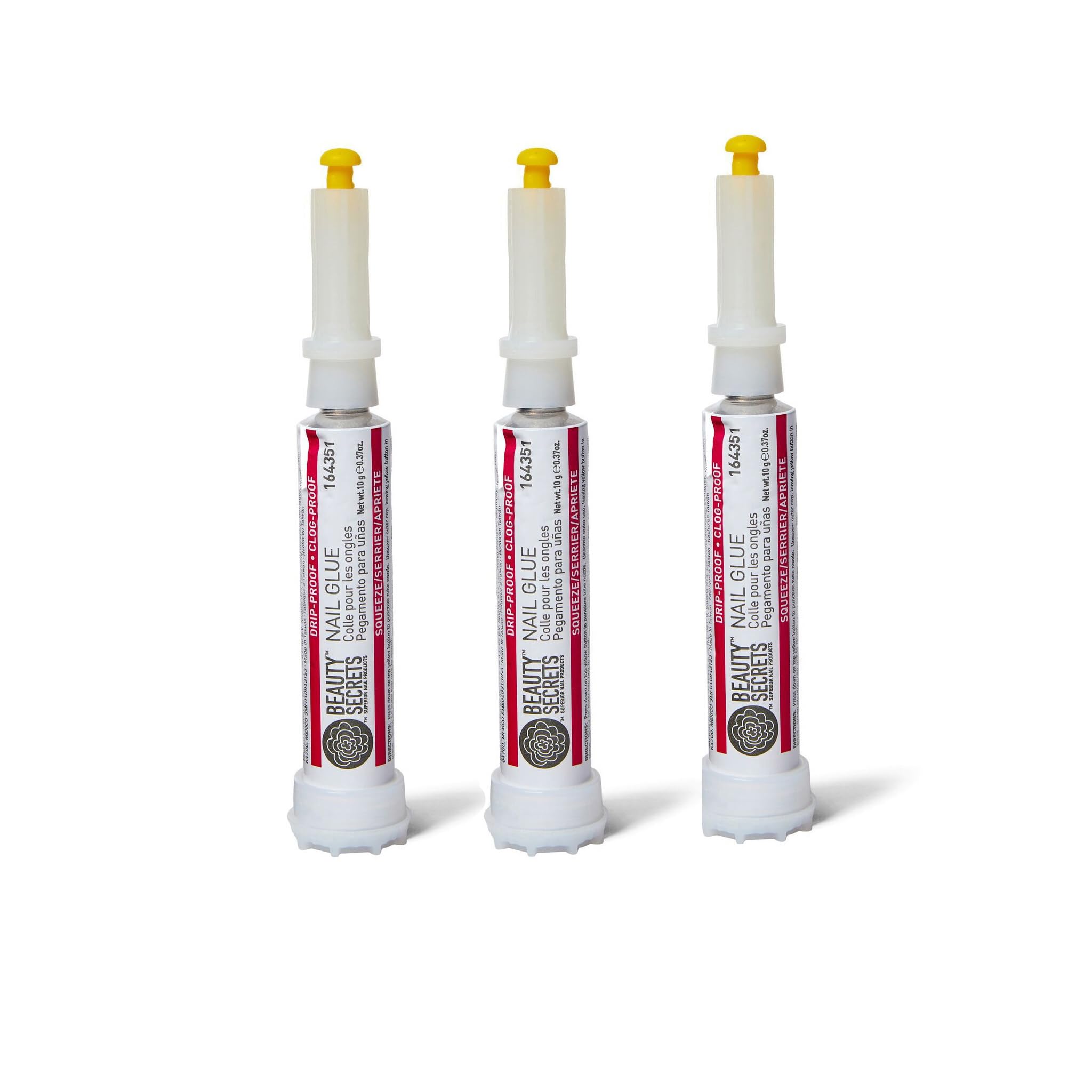 Beauty Secrets Nail Glue bottle demonstrates drip-proof precision for neat bonding.