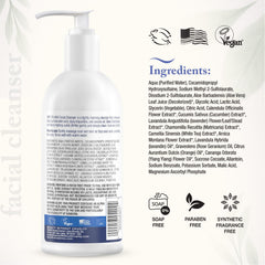 Beauty Without Cruelty AHA Facial Cleanser bottle surrounded by botanicals, gentle cleansing for normal to oily skin