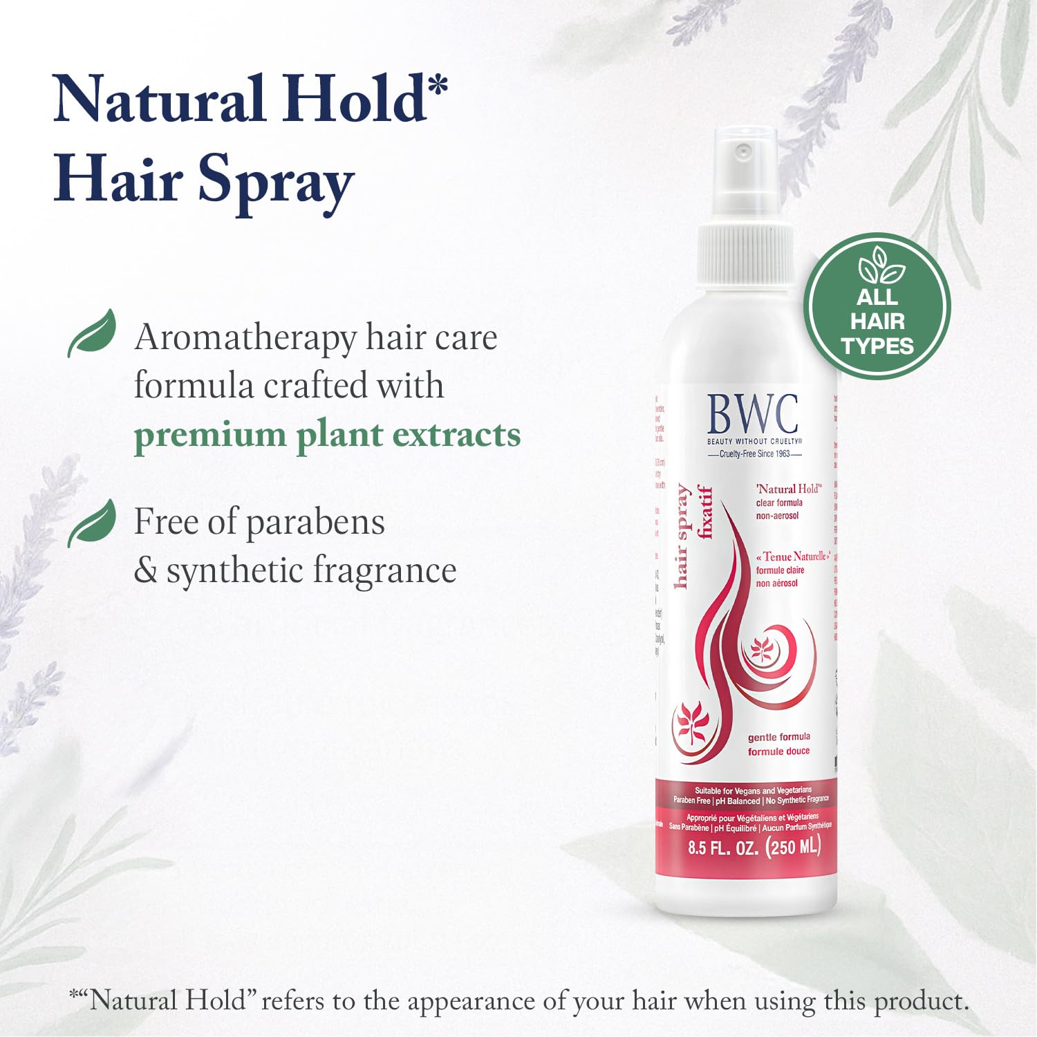 Ingredients showcase with cucumber and herbs on Beauty Without Cruelty Natural Hold