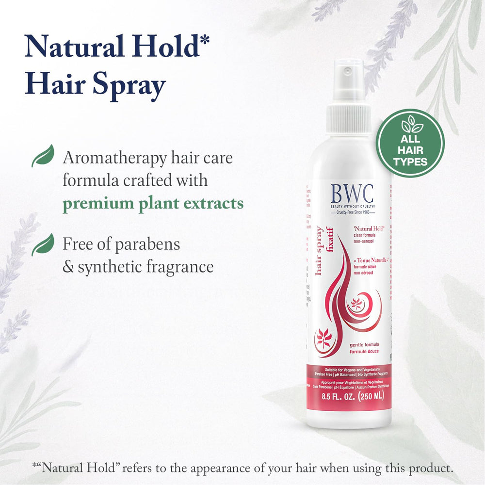 Ingredients showcase with cucumber and herbs on Beauty Without Cruelty Natural Hold