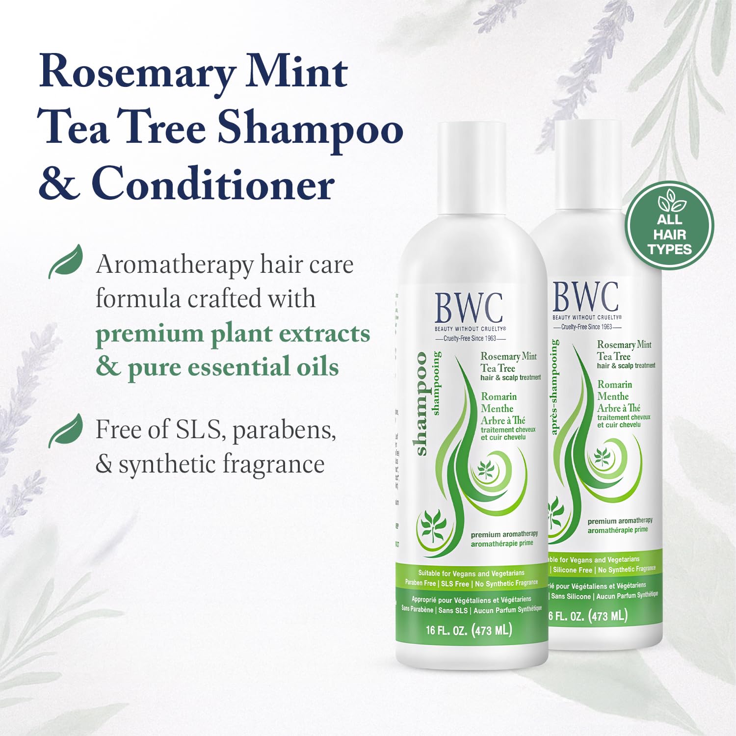 Beauty Without Cruelty organic aloe, rosemary, and tea tree ingredients.