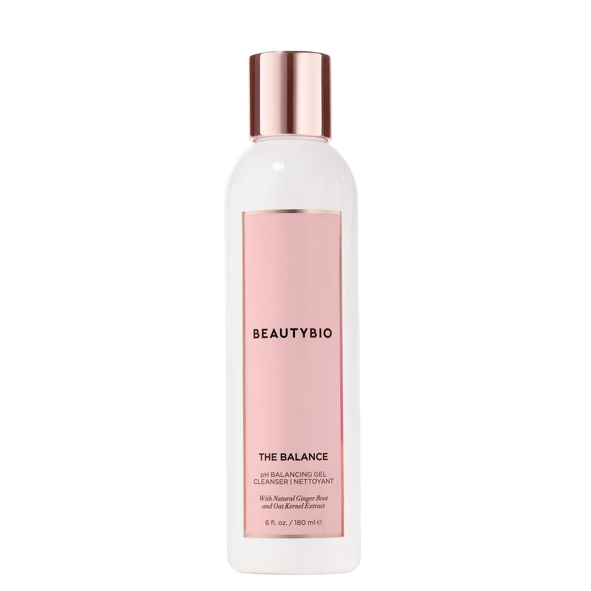 BeautyBio The Balance cleanser bottle shows a gentle pH-balanced formula for daily use