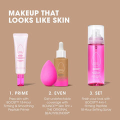 Beautyblender 12-Hour Radiant Skin Tint shade-variety swatch displays range.