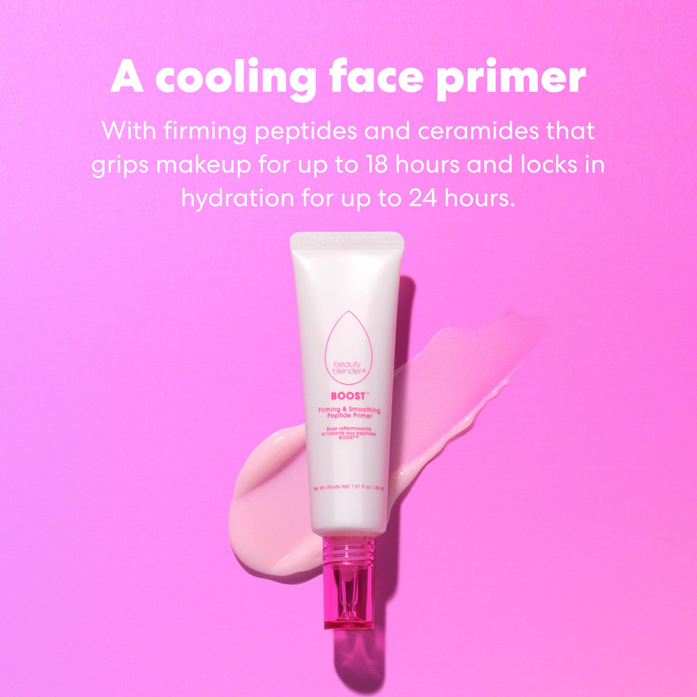 Beautyblender Boost primer pump dispense illustrating easy application