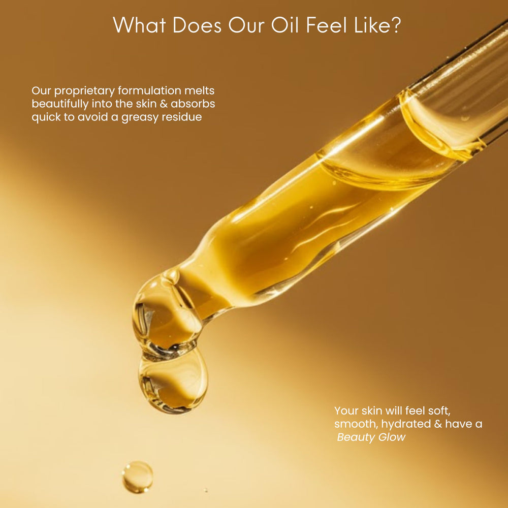 Beauty Glow face oil glow close-up suggesting dewy, nourished complexion