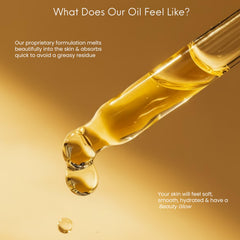 Beauty Glow face oil glow close-up suggesting dewy, nourished complexion